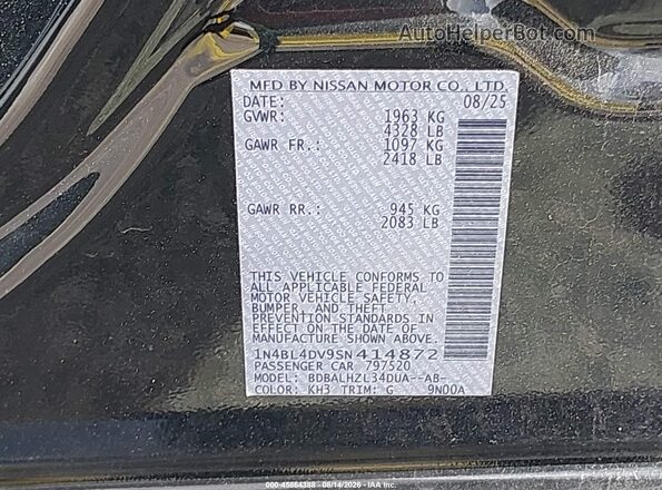 1N4BL4DV9SN414872 2025 NISSAN ALTIMA Black Engine compartment view