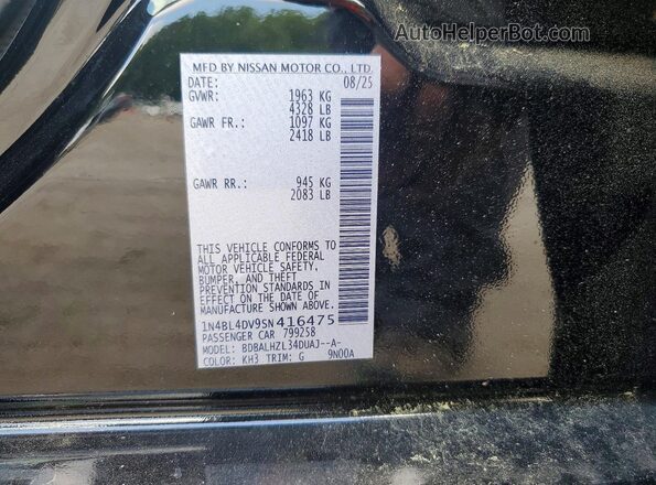 1N4BL4DV9SN416475 2025 NISSAN ALTIMA Black VIN կոդի պիտակի տեսք