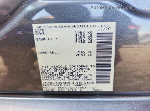 1N4BL4DVXMN336508 2021 NISSAN ALTIMA Gray VIN sticker view