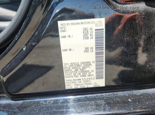 1N4BL4DVXMN352952 2021 NISSAN ALTIMA Black ძრავის განყოფილების ხედი