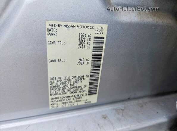 1N4BL4DVXMN409263 2021 NISSAN ALTIMA Серебряный Вид подкапотного пространства