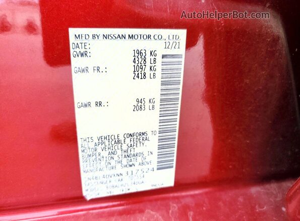 1N4BL4DVXNN317524 2022 NISSAN ALTIMA Red Շարժիչի բաժամունքի տեսք