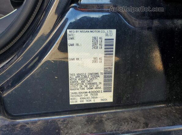 1N4BL4DVXNN400001 2022 NISSAN ALTIMA Charcoal ძრავის განყოფილების ხედი