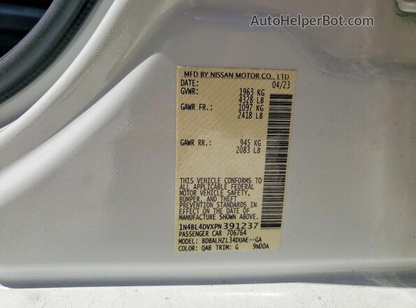 1N4BL4DVXPN391237 2023 NISSAN ALTIMA White VIN sticker view