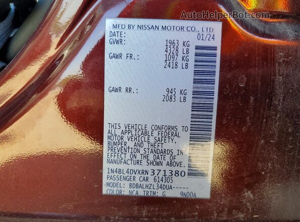 1N4BL4DVXRN371380 2024 NISSAN ALTIMA Burgundy Вид підкапотного простору