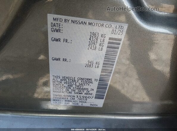 1N4BL4DVXSN359607 2025 NISSAN ALTIMA Gray Вид підкапотного простору