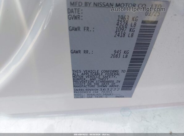 1N4BL4DVXSN363222 2025 NISSAN ALTIMA White Widok komory silnika