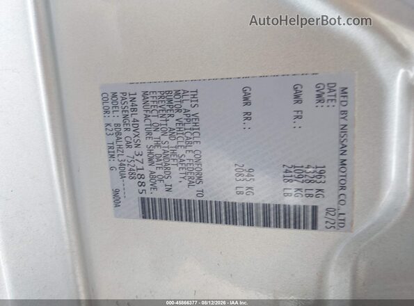 1N4BL4DVXSN371885 2025 NISSAN ALTIMA Silver Вид підкапотного простору