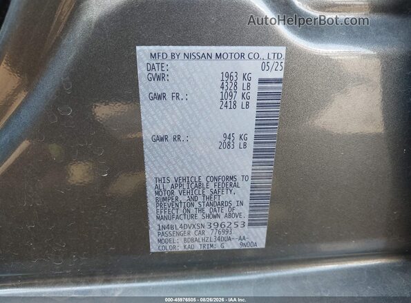 1N4BL4DVXSN396253 2025 NISSAN ALTIMA Серый Вид подкапотного пространства