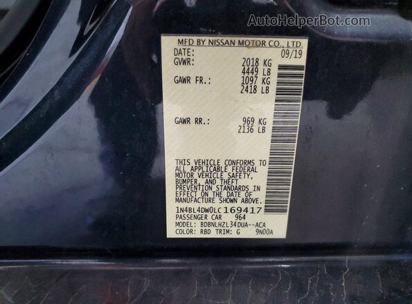 1N4BL4DW0LC169417 2020 NISSAN ALTIMA Gray ძრავის განყოფილების ხედი
