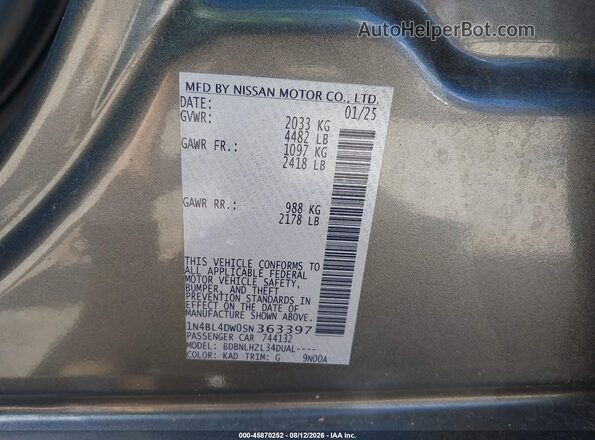 1N4BL4DW0SN363397 2025 NISSAN ALTIMA Gray Engine compartment view