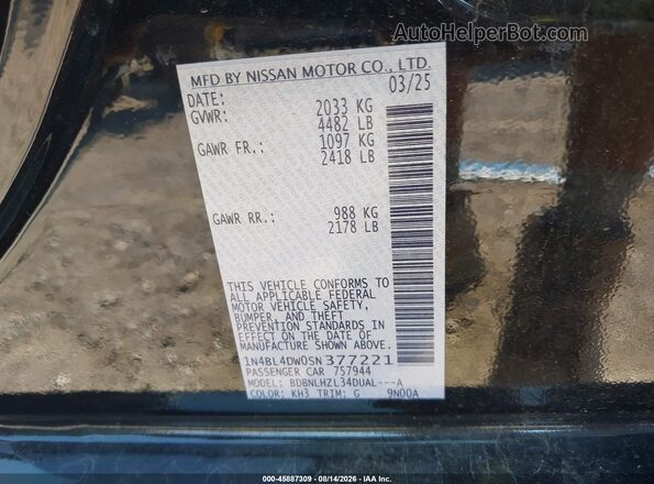 1N4BL4DW0SN377221 2025 NISSAN ALTIMA Черный Вид подкапотного пространства
