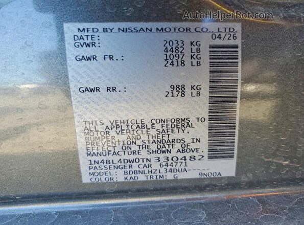 1N4BL4DW0TN330482 2026 NISSAN ALTIMA Silver Вид підкапотного простору