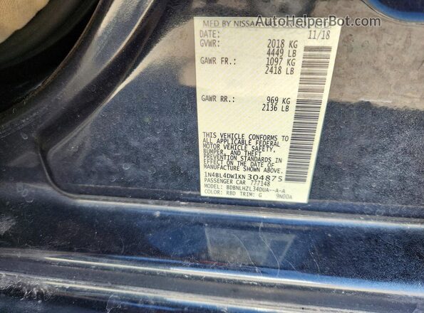 1N4BL4DW1KN304875 2019 NISSAN ALTIMA Black Вид підкапотного простору