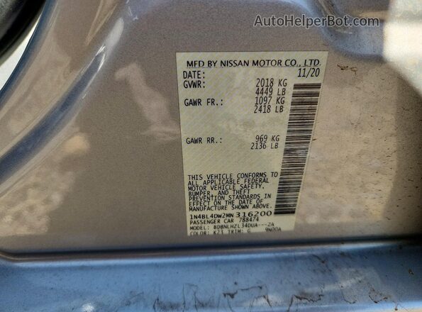 1N4BL4DW2MN316200 2021 NISSAN ALTIMA Silver VIN კოდის სტიკერის ხედი