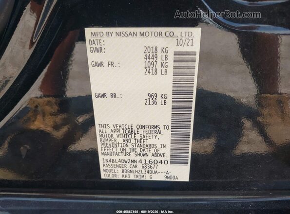 1N4BL4DW2MN416040 2021 NISSAN ALTIMA Black Вид підкапотного простору