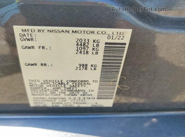 1N4BL4DW2NN333399 2022 NISSAN ALTIMA Gray Շարժիչի բաժամունքի տեսք