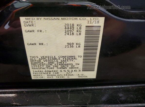 1N4BL4DW4KC155163 2019 NISSAN ALTIMA Black Вид підкапотного простору