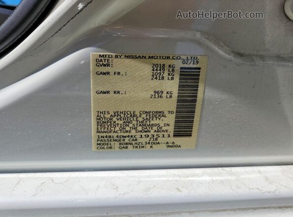 1N4BL4DW4KC193511 2019 NISSAN ALTIMA Белый Вид подкапотного пространства