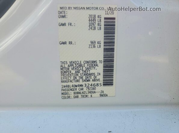 1N4BL4DW4MN324685 2021 NISSAN ALTIMA White Widok komory silnika