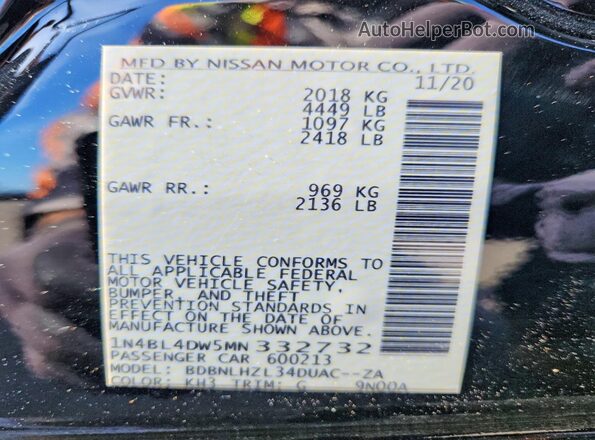 1N4BL4DW5MN332732 2021 NISSAN ALTIMA Black Շարժիչի բաժամունքի տեսք