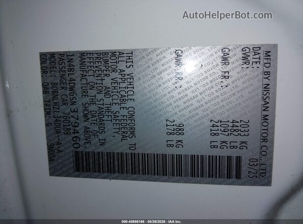 1N4BL4DW6SN379460 2025 NISSAN ALTIMA Белый Вид подкапотного пространства