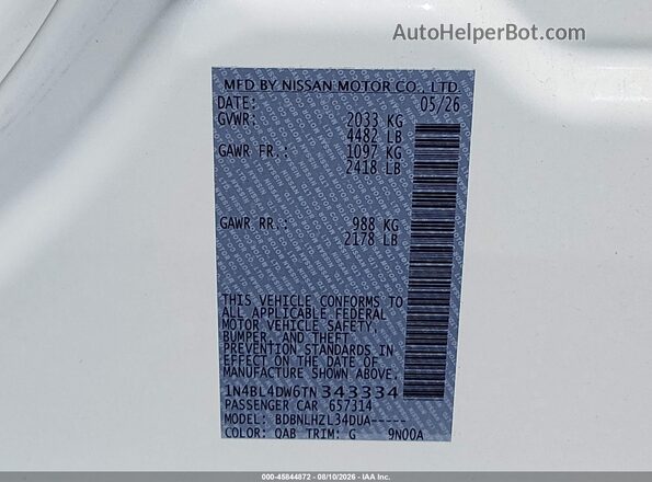 1N4BL4DW6TN343334 2026 NISSAN ALTIMA White Engine compartment view