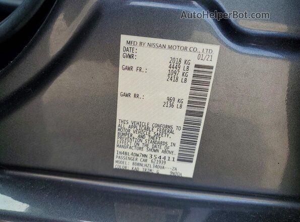 1N4BL4DW7MN354411 2021 NISSAN ALTIMA Gray Vista del compartimento del motor