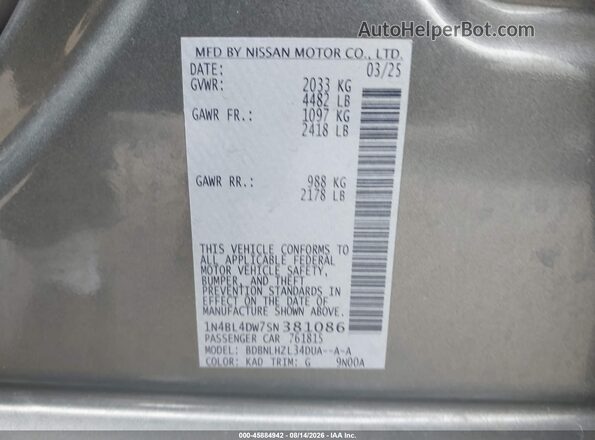 1N4BL4DW7SN381086 2025 NISSAN ALTIMA Gray ძრავის განყოფილების ხედი