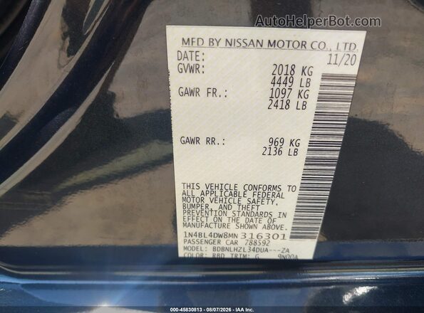 1N4BL4DW8MN316301 2021 NISSAN ALTIMA Gray Widok komory silnika