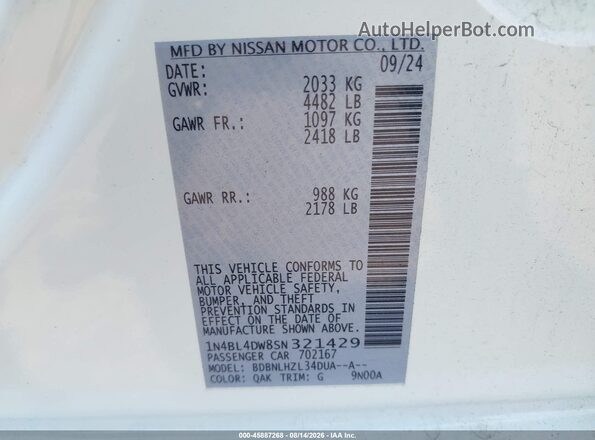1N4BL4DW8SN321429 2025 NISSAN ALTIMA Белый Вид подкапотного пространства
