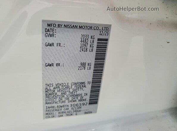 1N4BL4DW8TN306592 2026 NISSAN ALTIMA White Engine compartment view