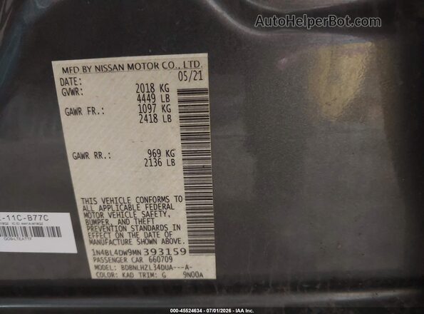 1N4BL4DW9MN393159 2021 NISSAN ALTIMA Gray Engine compartment view