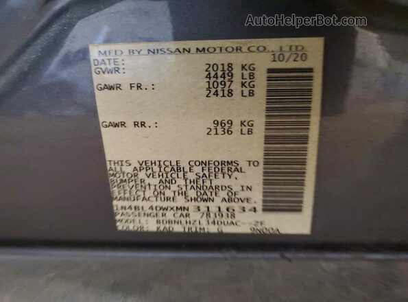 1N4BL4DWXMN311634 2021 NISSAN ALTIMA Gray Vista del compartimento del motor