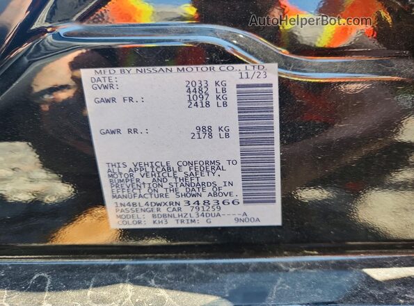 1N4BL4DWXRN348366 2024 NISSAN ALTIMA Black Widok naklejki z numerem VIN