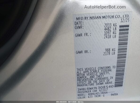 1N4BL4DWXTN308540 2026 NISSAN ALTIMA Silver Widok komory silnika
