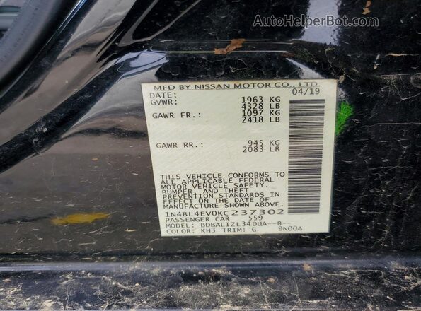 1N4BL4EV0KC237302 2019 NISSAN ALTIMA Black Widok komory silnika