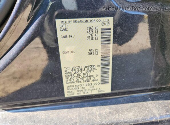 1N4BL4EV0LC163350 2020 NISSAN ALTIMA Black Вид наклейки з VIN-кодом