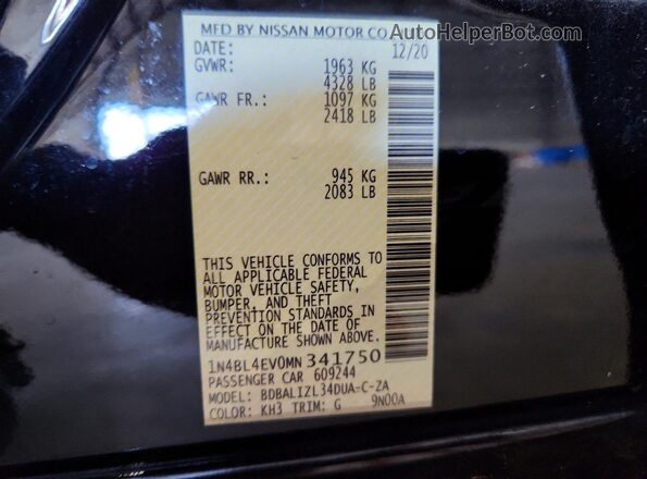 1N4BL4EV0MN341750 2021 NISSAN ALTIMA Black Vista del compartimento del motor