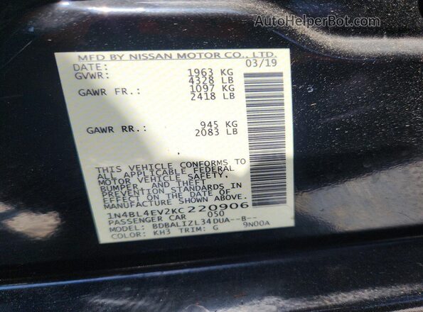 1N4BL4EV2KC220906 2019 NISSAN ALTIMA Black Вид підкапотного простору
