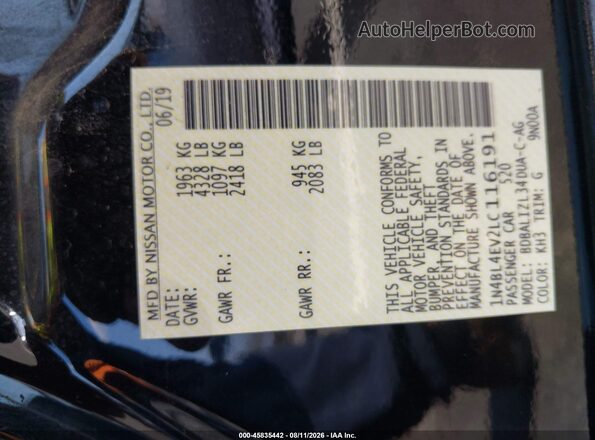 1N4BL4EV2LC116191 2020 NISSAN ALTIMA Black Շարժիչի բաժամունքի տեսք