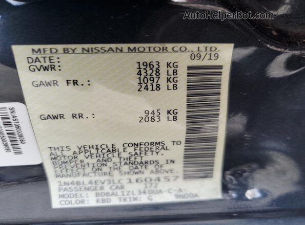 1N4BL4EV3LC160457 2020 NISSAN ALTIMA Charcoal Widok komory silnika