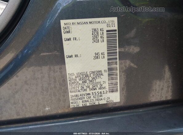 1N4BL4EV3MN355612 2021 NISSAN ALTIMA Gray Vista del compartimento del motor