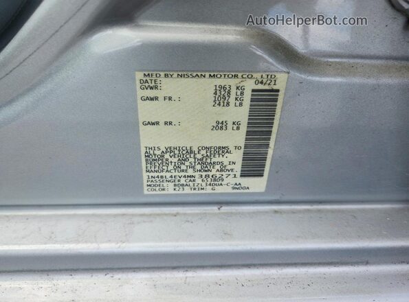 1N4BL4EV4MN386271 2021 NISSAN ALTIMA Silver Engine compartment view