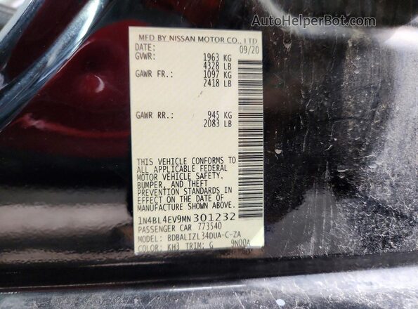 1N4BL4EV9MN301232 2021 NISSAN ALTIMA Черный Вид подкапотного пространства