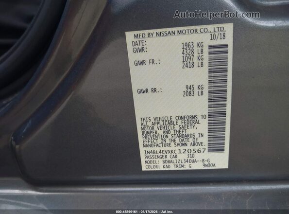 1N4BL4EVXKC120567 2019 NISSAN ALTIMA Gray Շարժիչի բաժամունքի տեսք