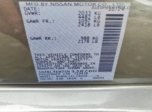 1N4BL4EW2SN338760 2025 NISSAN ALTIMA Gray Vista del compartimento del motor