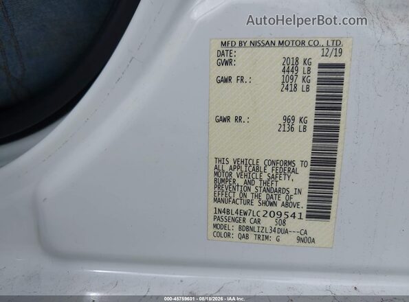 1N4BL4EW7LC209541 2020 NISSAN ALTIMA White Շարժիչի բաժամունքի տեսք