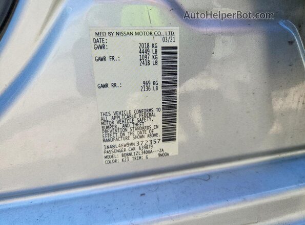 1N4BL4EW9MN372357 2021 NISSAN ALTIMA Серебряный Вид подкапотного пространства