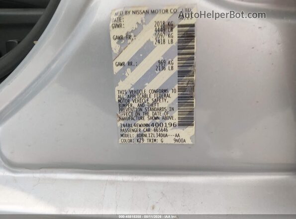 1N4BL4EWXMN400196 2021 NISSAN ALTIMA Silver Вид підкапотного простору